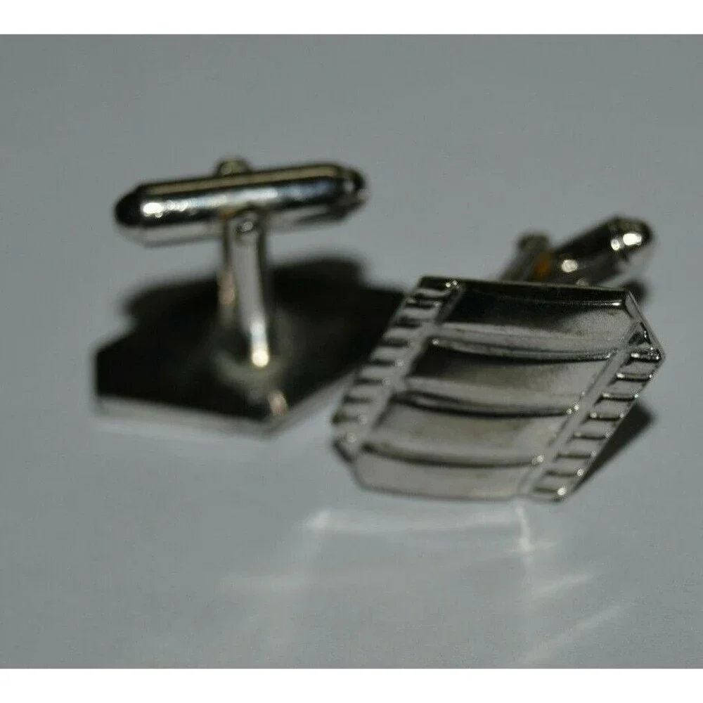 Vintage Geometric ANSON Striped Chrome Silver Mid Century Modern Cuff Links RARE